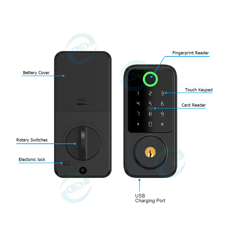 US Standard Automatic Smart Tuya Deadbolt Lock Intelligent Fingerprint RFID Digital Bolt Deadbolt Smart Lock with TTLock App