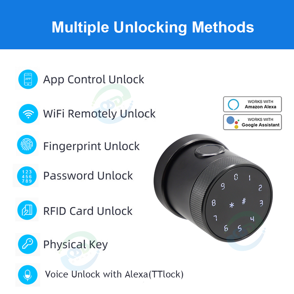 Indoor Tuya App Smart Round Knob Fingerprint Door Lock Handless TTLock biometric deadbolt Knob Digital Smart Lock with Key