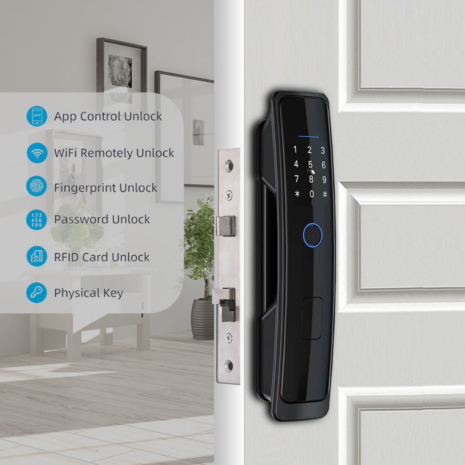 Full Automatic Cerradura Inteligente WiFi Tuya TTlock App Free Handle Digital Biometric Fingerprint Keyless Smart Door Lock