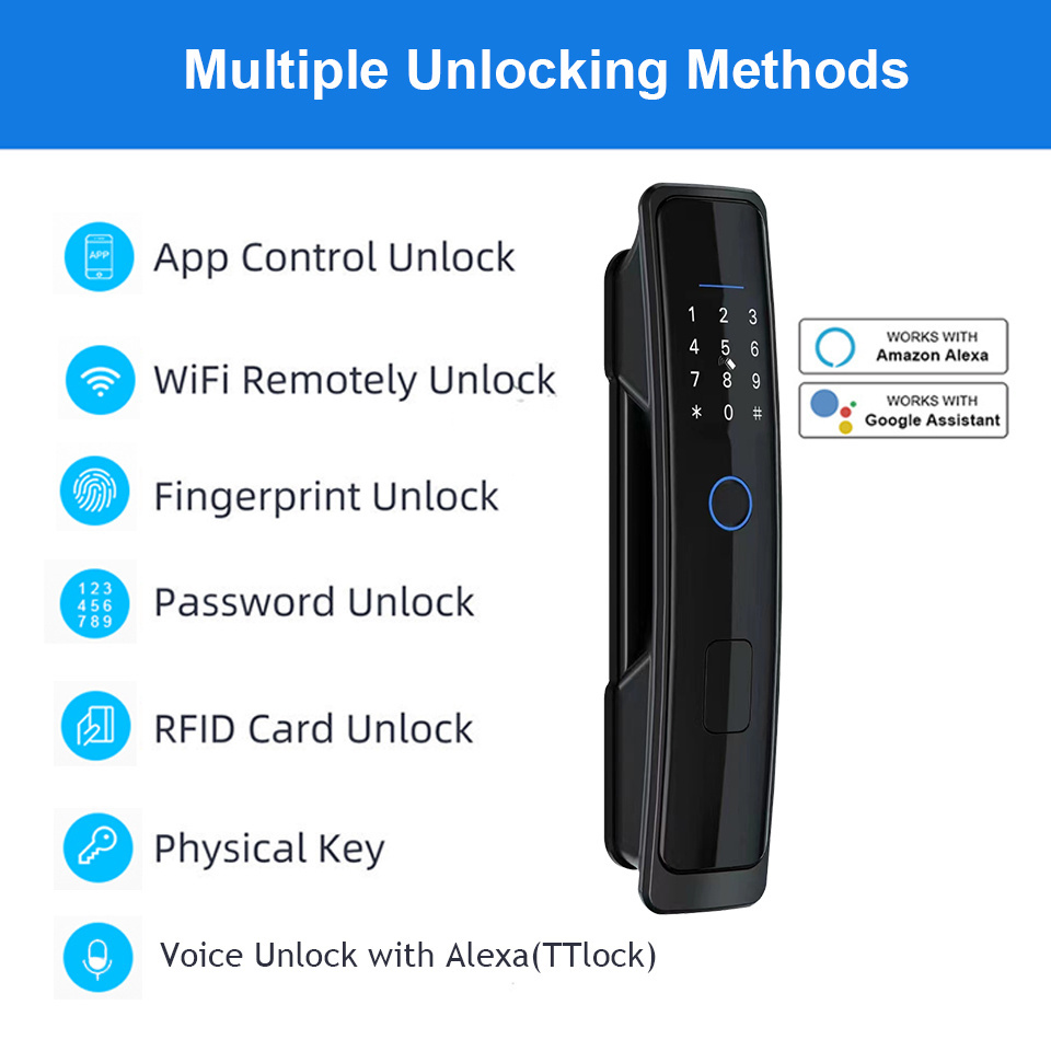 Full Automatic Cerradura Inteligente WiFi Tuya TTlock App Free Handle Digital Biometric Fingerprint Keyless Smart Door Lock