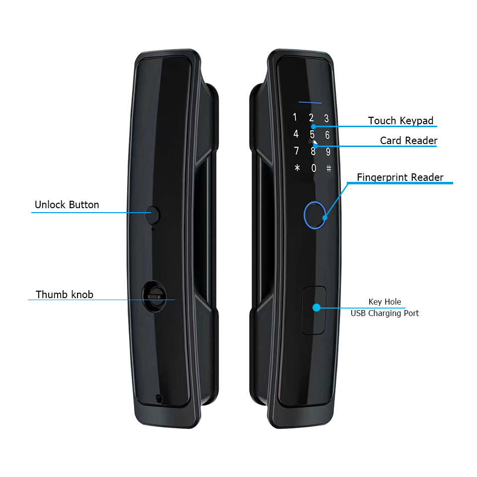 Full Automatic Cerradura Inteligente WiFi Tuya TTlock App Free Handle Digital Biometric Fingerprint Keyless Smart Door Lock