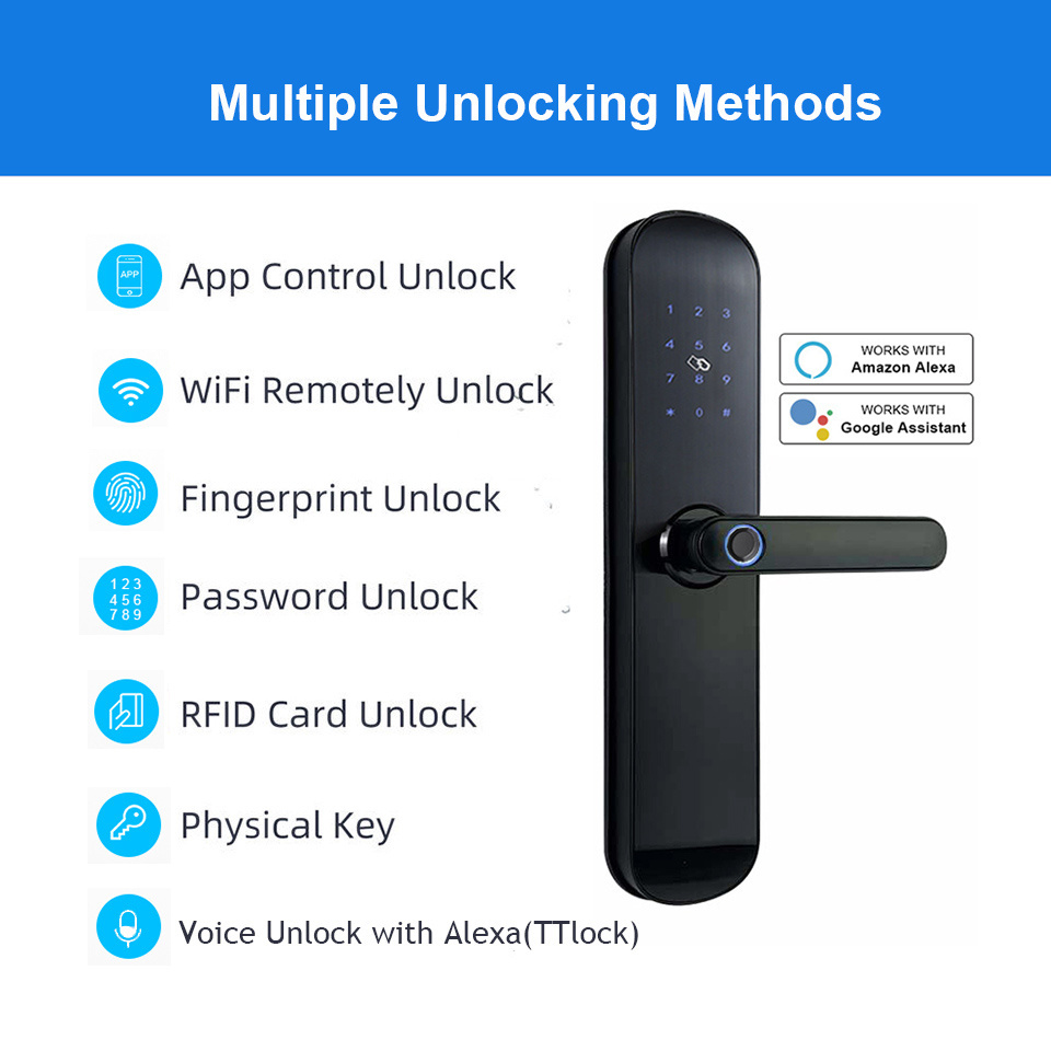 TTlock Tuya APP WiFi Fingerprint Door Lock Fechadura Electronica Digital Keyless Smart Locks for Home Front door