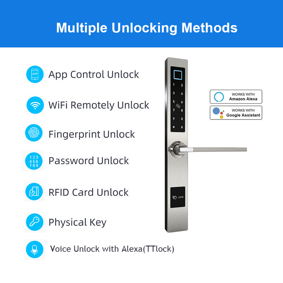 Waterproof TTLock Tuya WiFi APP Smart Locks Sliding Glass Aluminum Door Electric Digital Code Fingerprint Door Lock