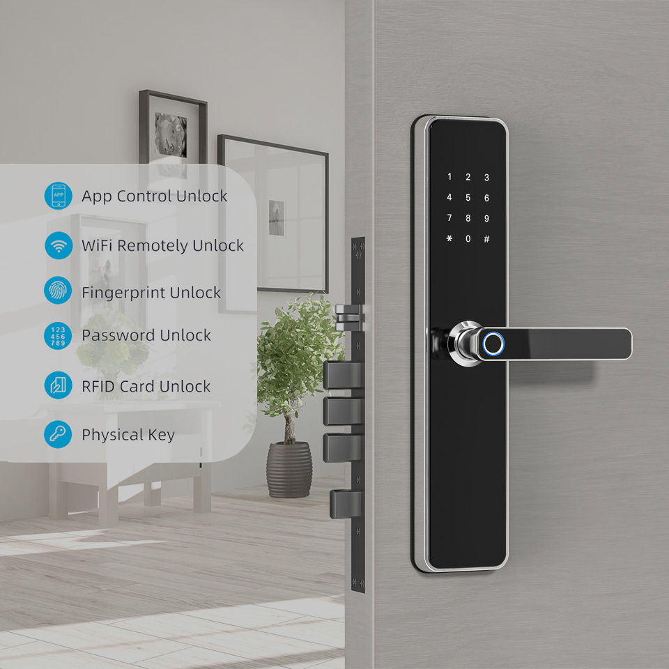 Smart Tuya TTLock App Digital WiFi Biometric Fingerprint Door Handle Electronic Keyless Entry Door Lock