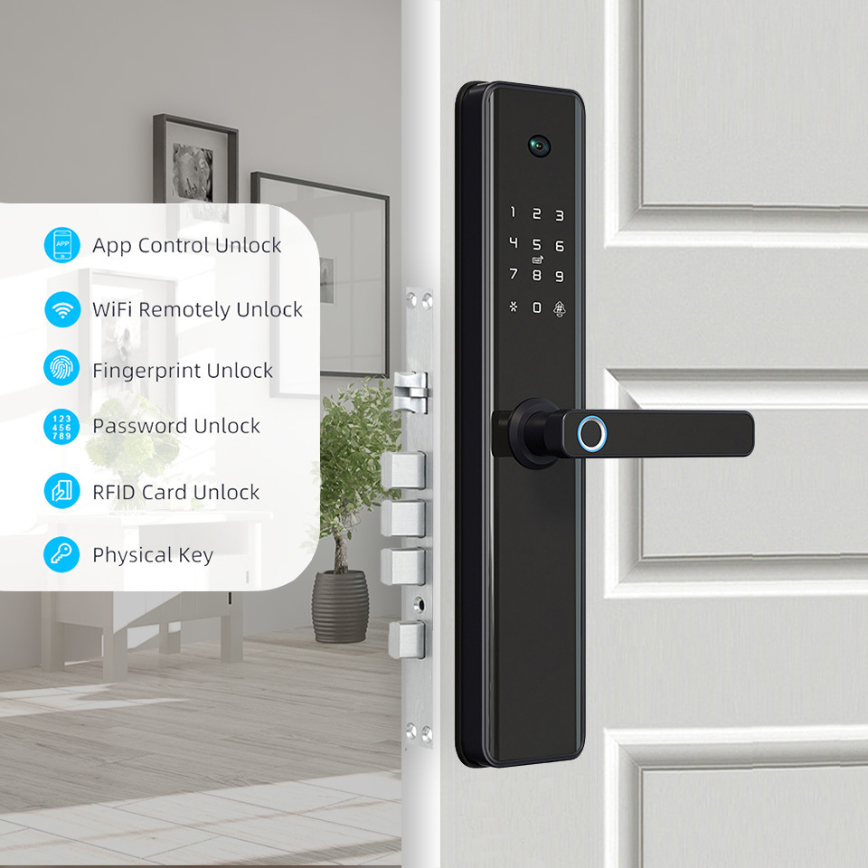 Home Security Tuya App Wifi cerraduras inteligentes Smart Digital Electronic Fingerprint Door Lock with Camera