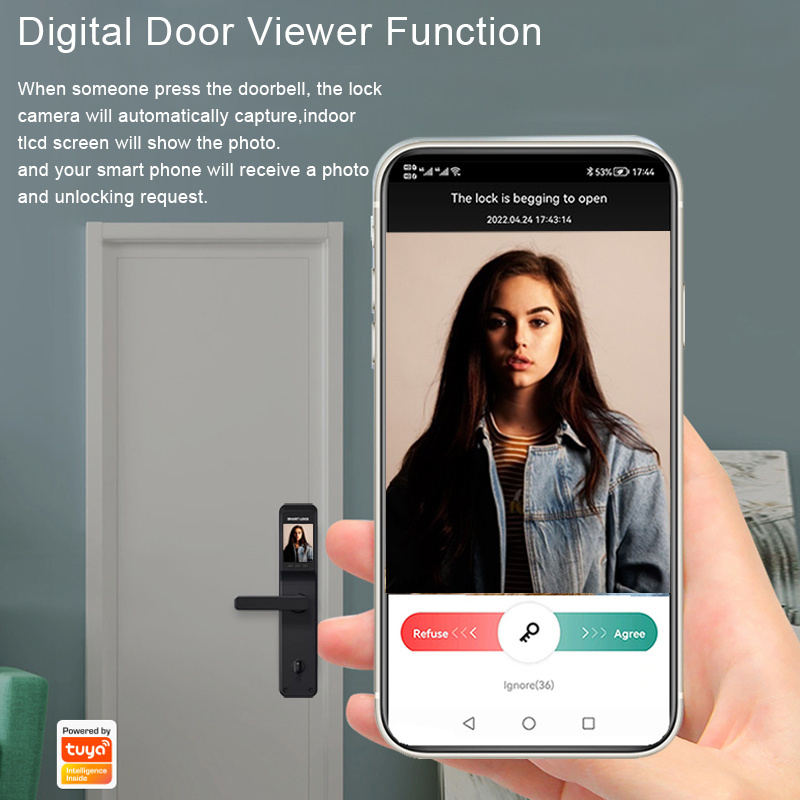 Home Security Tuya App Wifi cerraduras inteligentes Smart Digital Electronic Fingerprint Door Lock with Camera