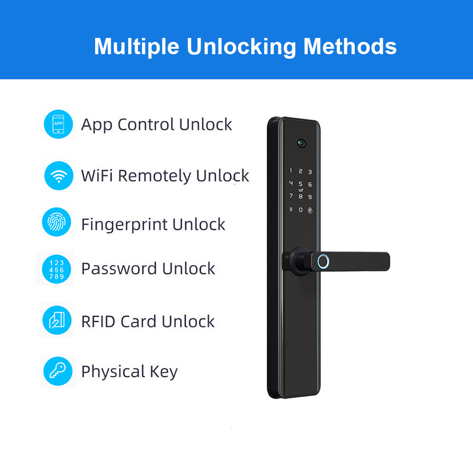 Home Security Tuya App Wifi cerraduras inteligentes Smart Digital Electronic Fingerprint Door Lock with Camera