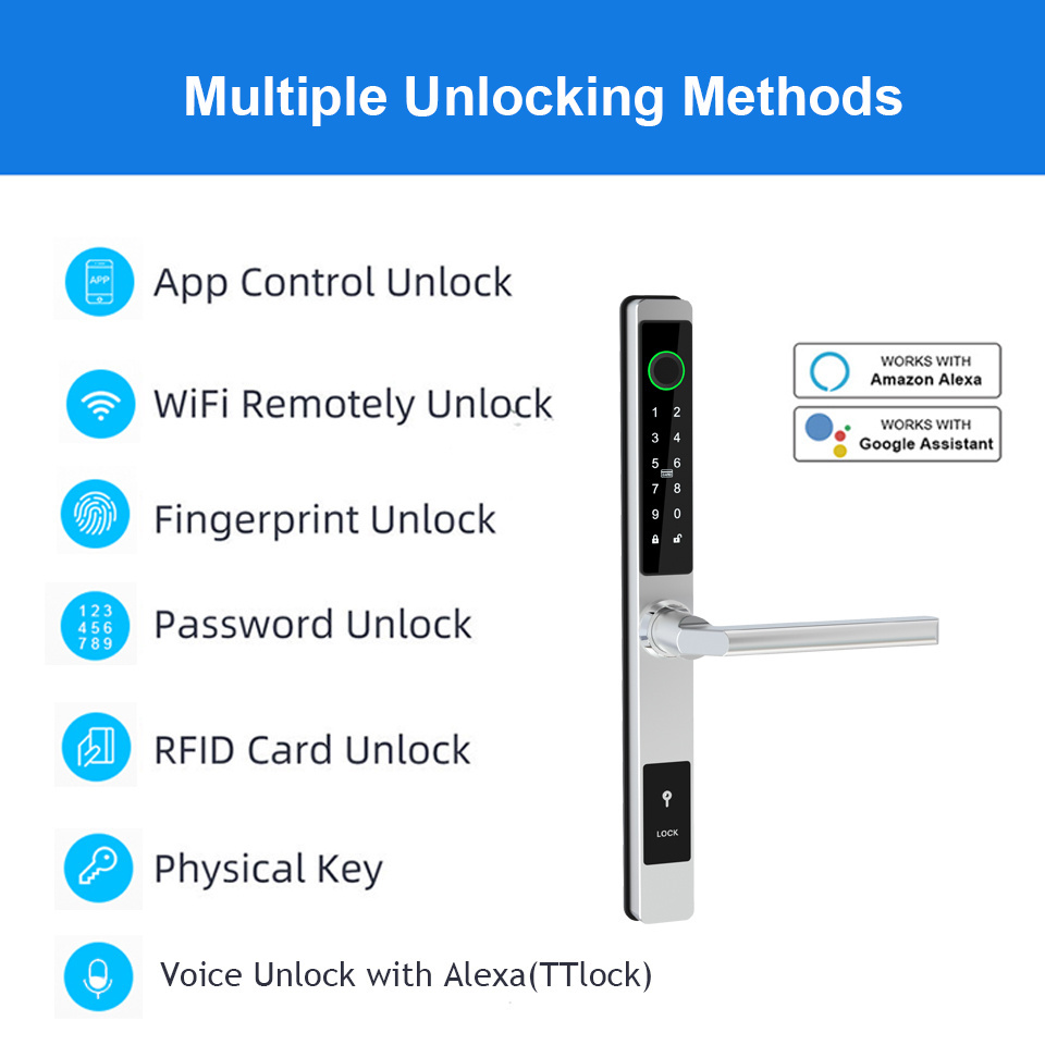 Waterproof TTLock Gate Lock Biometric Fingerprint Digital Card Code Keyless Door Handle Lock for Aluminum Sliding Door