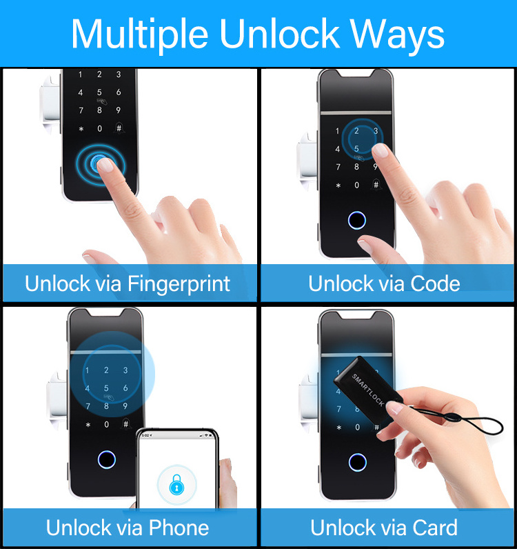 High Quality Office Entrance Intelligent Digital Fingerprint Password Keyless TTlock App Smart Lock For Aluminum Glass Door