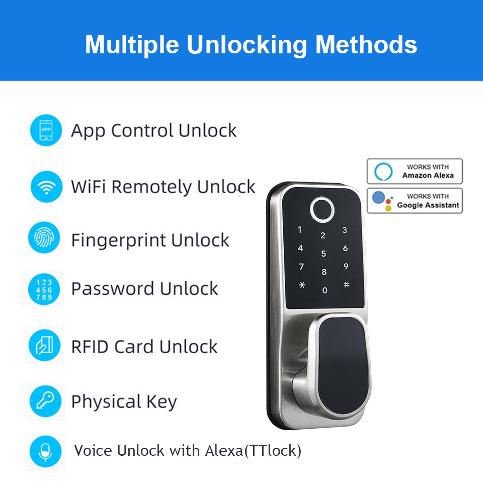 Zinc Alloy Waterproof WiFi TTlock App Digital Door Lock Electronic Password Fingerprint Keyless Smart Door Lock