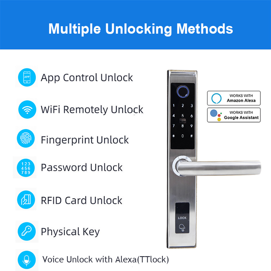 Serrure Intelligent Digital Doorlock Safety App Wifi Control Fingerprint Biometric Handle Electronic Keyless Lock