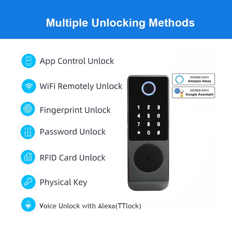 Tuya App Smart Doorlock Waterproof Outdoor Gate Rim Lock Wifi Double Fingerprint Door Lock Digital Keypad Code Electronic Lock