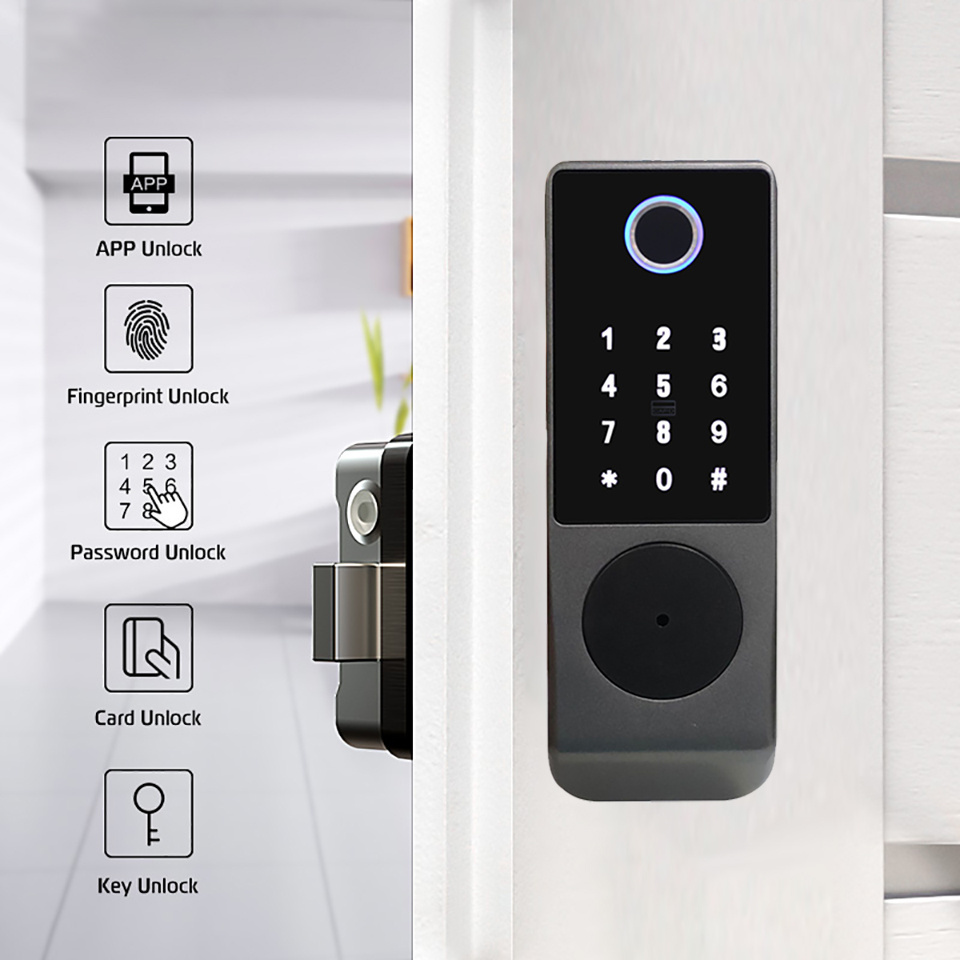 Tuya App Smart Doorlock Waterproof Outdoor Gate Rim Lock Wifi Double Fingerprint Door Lock Digital Keypad Code Electronic Lock