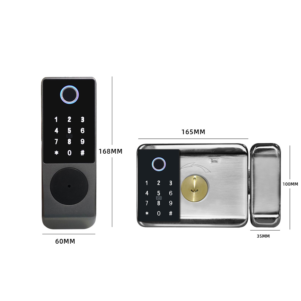 Wholesale Waterproof Double Sided Keypad Rim Latch Smart Lock Security Digital WiFi Fingerprint Door Lock with TTlock Tuya APP