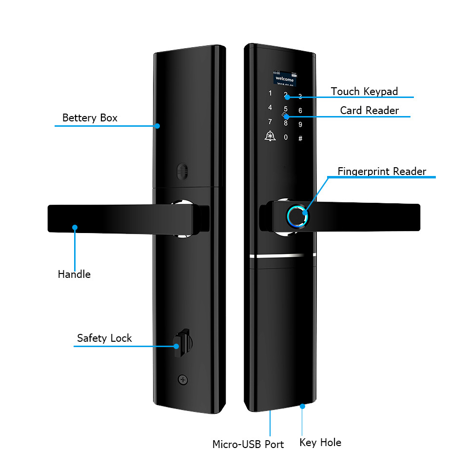 Wifi Tuya TTlock APP Finger print Handle Doorlock 6068 Mortise Deadbolt Cylinder Electron Keyless Smart Lock for Home Front Door