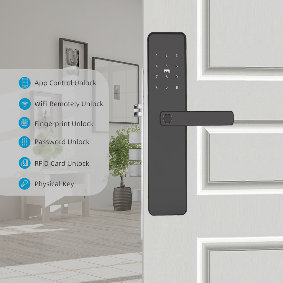 OEM Security Anti-Theft Home TTLock App Tuya Smart WiFi Door Lock,Digital Fingerprint Keyless Electronic Handle Smart Lock