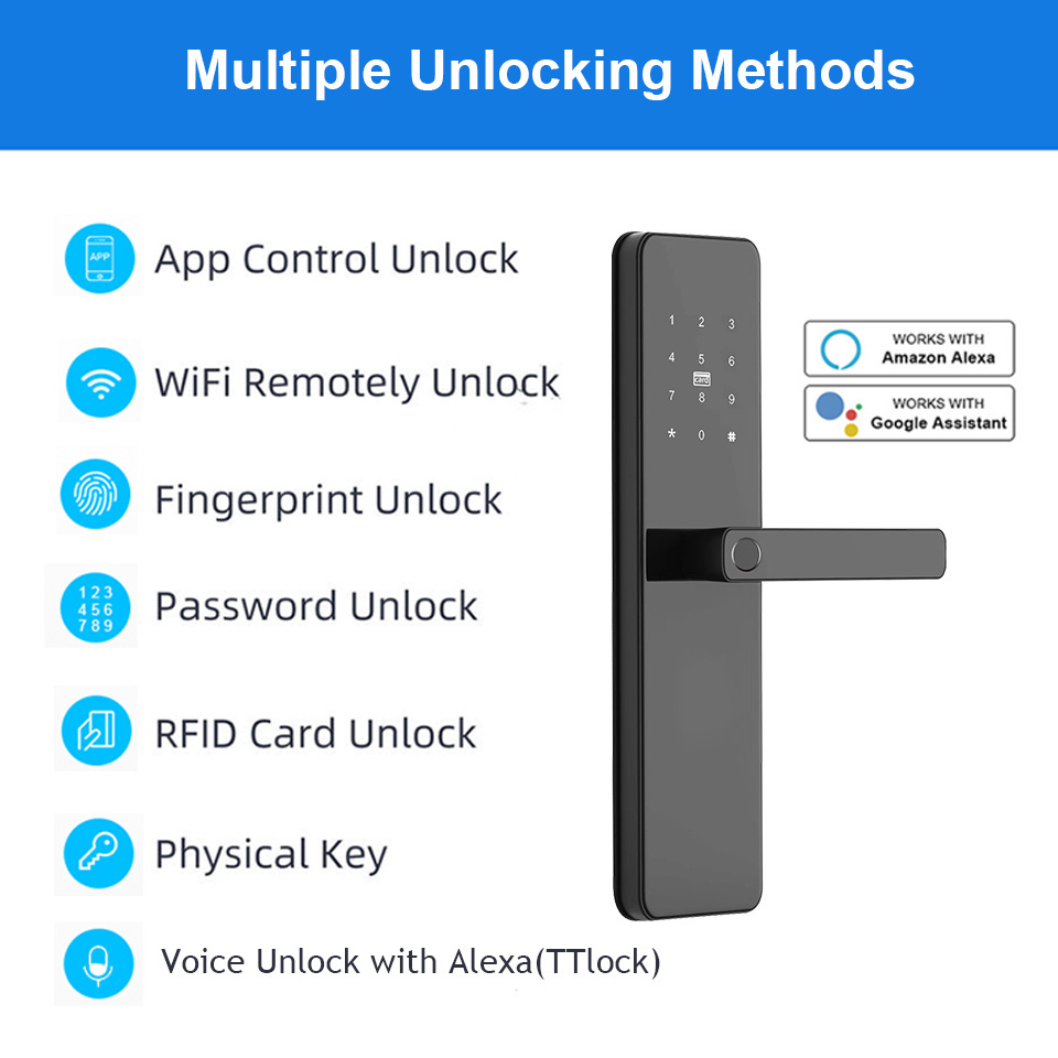 OEM Security Anti-Theft Home TTLock App Tuya Smart WiFi Door Lock,Digital Fingerprint Keyless Electronic Handle Smart Lock