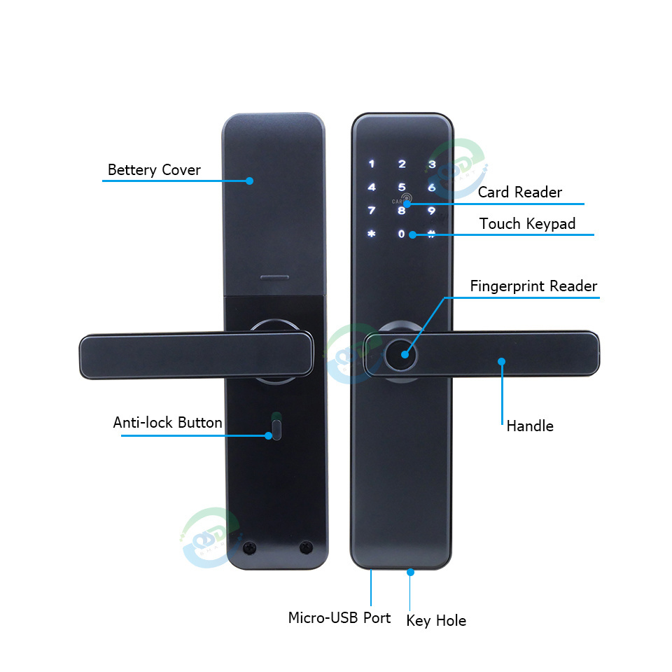 Cerradura Inteligente Con WiFi Digital Door lock with Password Code Card Tuya TTlock App Fingerprint Handle Keyless Smart Locks