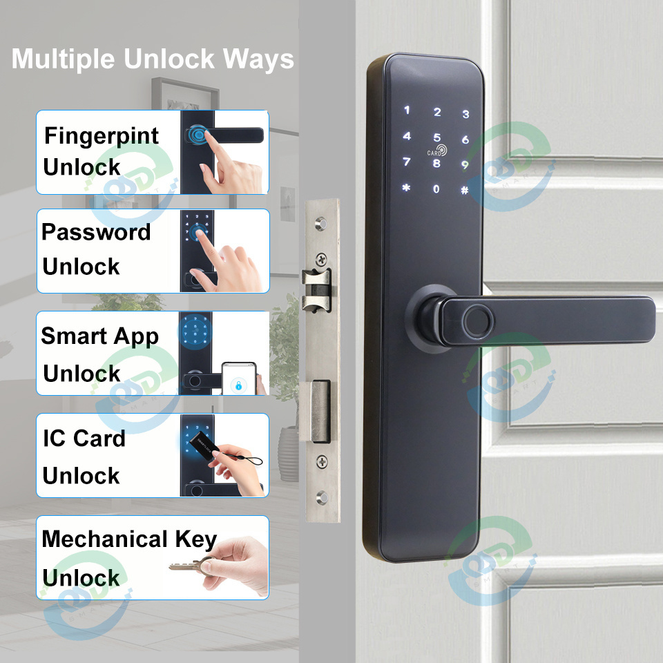 Cerradura Inteligente Con WiFi Digital Door lock with Password Code Card Tuya TTlock App Fingerprint Handle Keyless Smart Locks