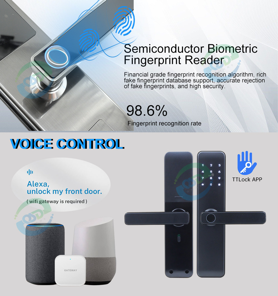 Cerradura Inteligente Con WiFi Digital Door lock with Password Code Card Tuya TTlock App Fingerprint Handle Keyless Smart Locks