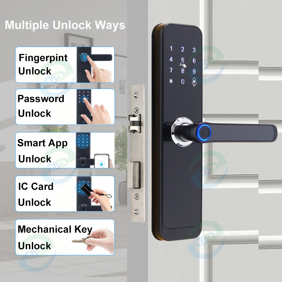 QSD Waterproof Smart Cerradura Fechadura Digit Lock Rfid Card Password Fingerprint Smart Door Lock with WiFi Tuya Ttlock App