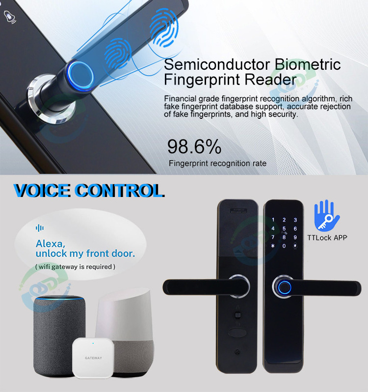 QSD Waterproof Smart Cerradura Fechadura Digit Lock Rfid Card Password Fingerprint Smart Door Lock with WiFi Tuya Ttlock App