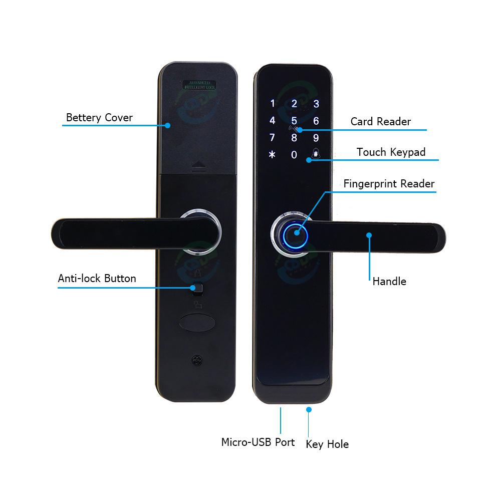 QSD Waterproof Smart Cerradura Fechadura Digit Lock Rfid Card Password Fingerprint Smart Door Lock with WiFi Tuya Ttlock App