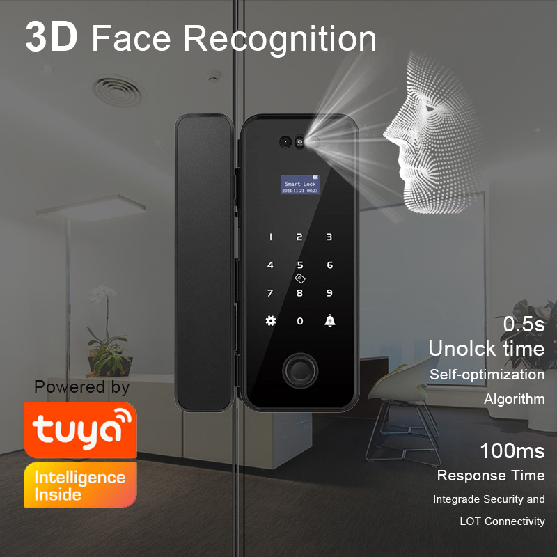 OEM 3D Face Recognition Tuya WiFi App Glass Door Lock Digital Fingerprint RFID Smart Card Keyless Security Lock for Office