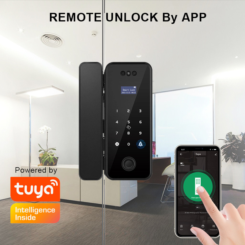 OEM 3D Face Recognition Tuya WiFi App Glass Door Lock Digital Fingerprint RFID Smart Card Keyless Security Lock for Office