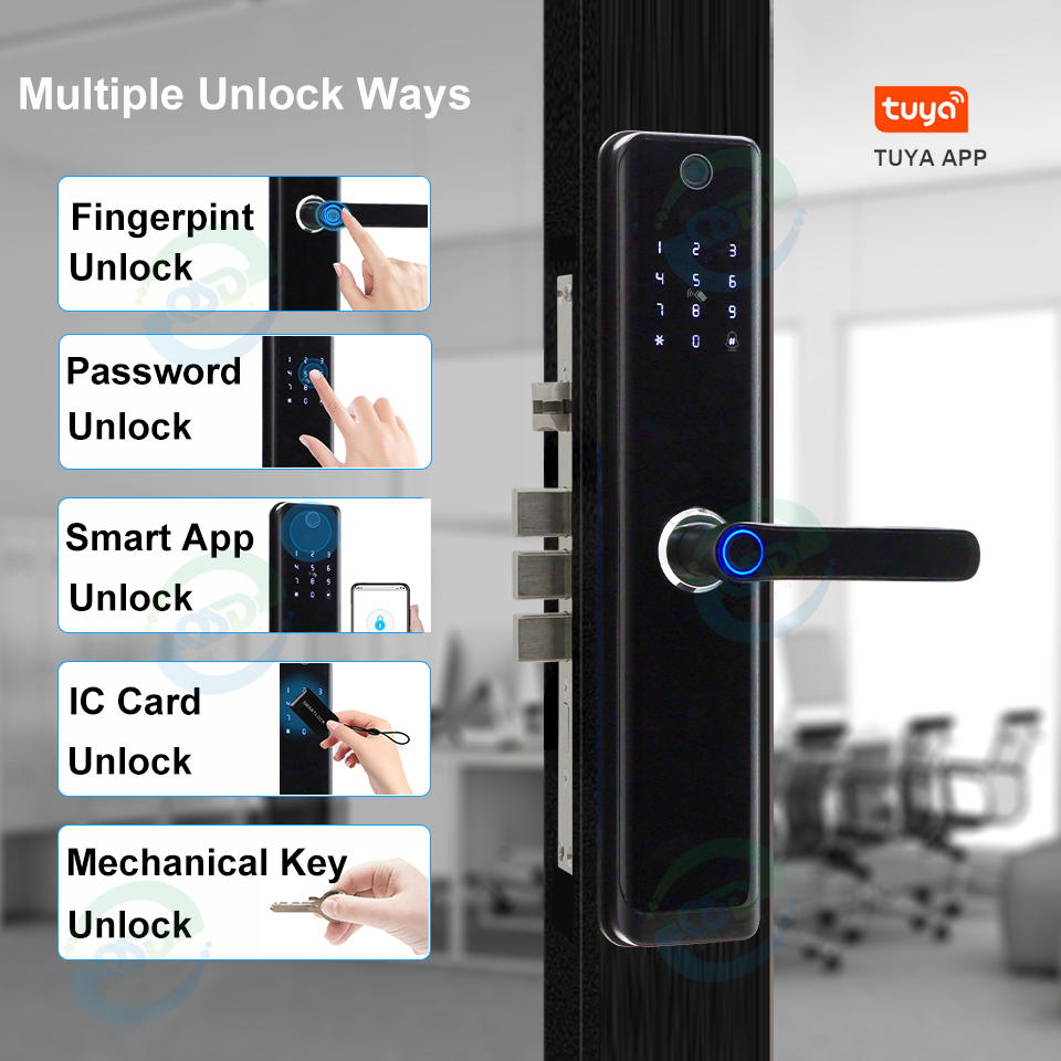 Outdoor Smart Fingerprint Digital Safe Door Lock for Home Electronic Keyless Wifi Tuya APP Smart Lock with Camera and Doorbell