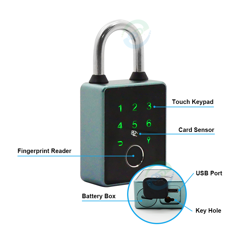 New Feature Smart Fingerprint Padlock Waterproof Tuya TTLock App Digital Smart Key Card Portable Safety Lockout Padlock