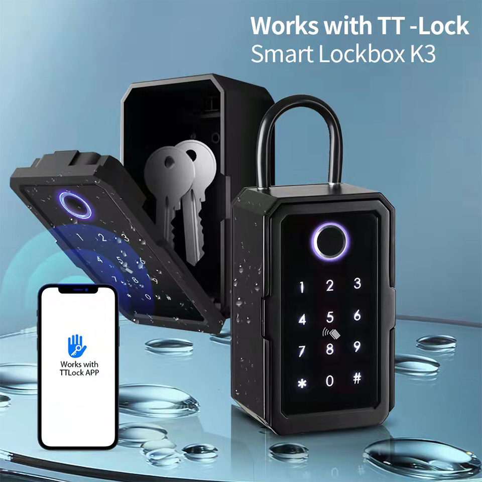 Waterproof Zinc Alloy Smart Key Box Security Wall Mount Digital TTLock Tuya Fingerprint Code Key Storage Lock Box