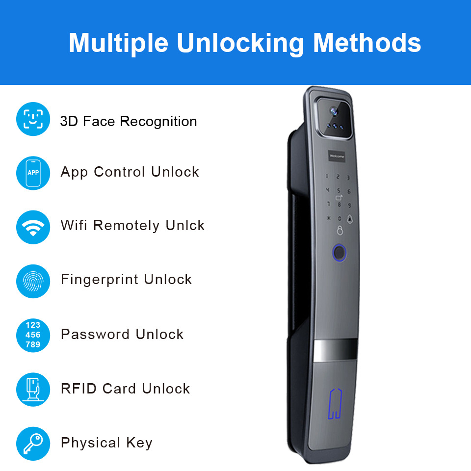 Tuya app Smart 3D Face Recognition Access Door Lock Devices Electronic Security Intelligent Fingerprint Door Lock with Camera