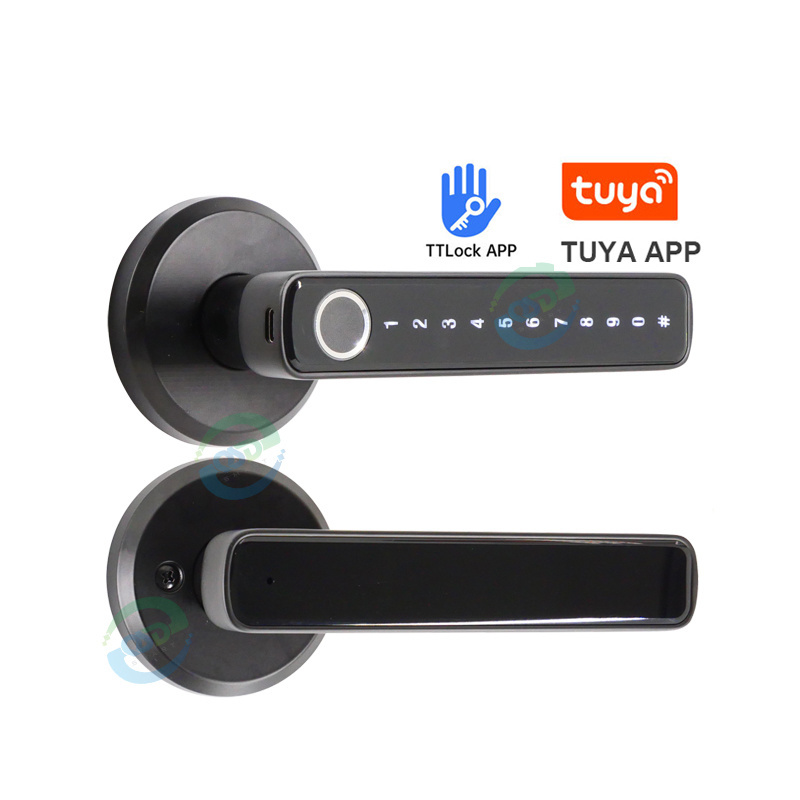 Biometric fingerprint Smart Knobs Electric Digital Keyless WiFi TTlock Tuya Smart Lock Door Handle for Bedroom Home Wood Door