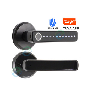 Biometric fingerprint Smart Knobs Electric Digital Keyless WiFi TTlock Tuya Smart Lock Door Handle for Bedroom Home Wood Door