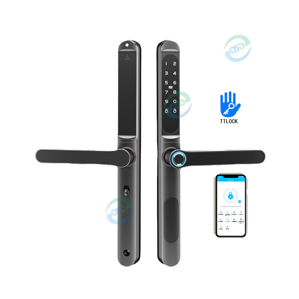 OEM IP65 Waterproof Slim Aluminum Sliding Glass Door Lock TTLock App BLE Digital Fingerprint Electronic Smart Lock