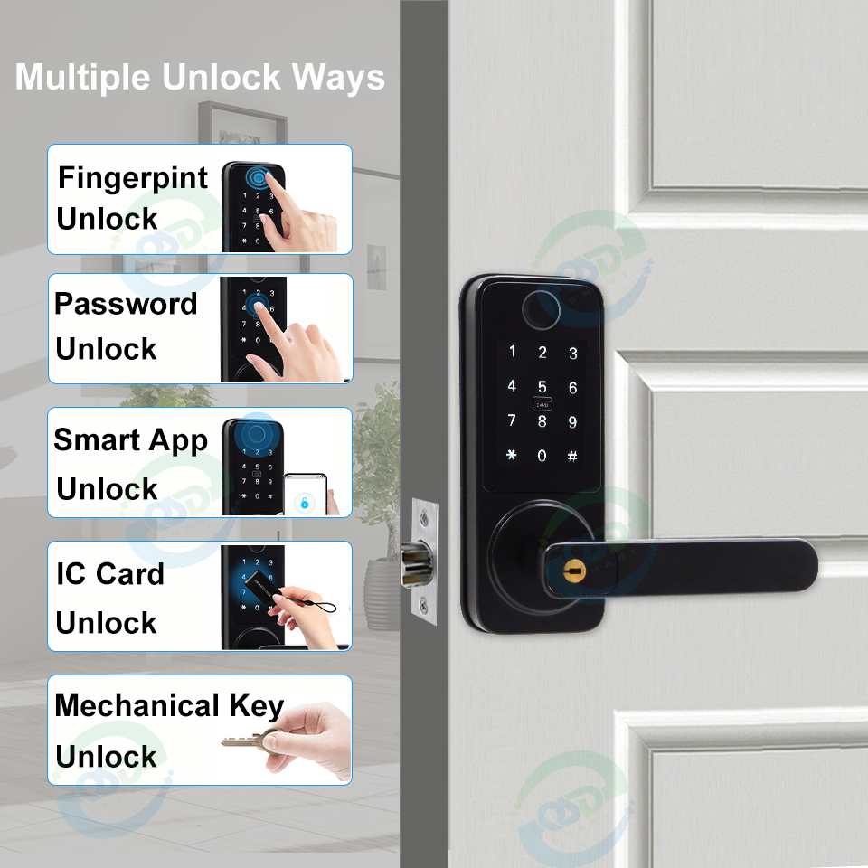 Electronic TTLock Blue-tooth App Smart Door Lock Digital Fingerprint Rfid Smart Card NFC Handle Key Apartment Room Lock