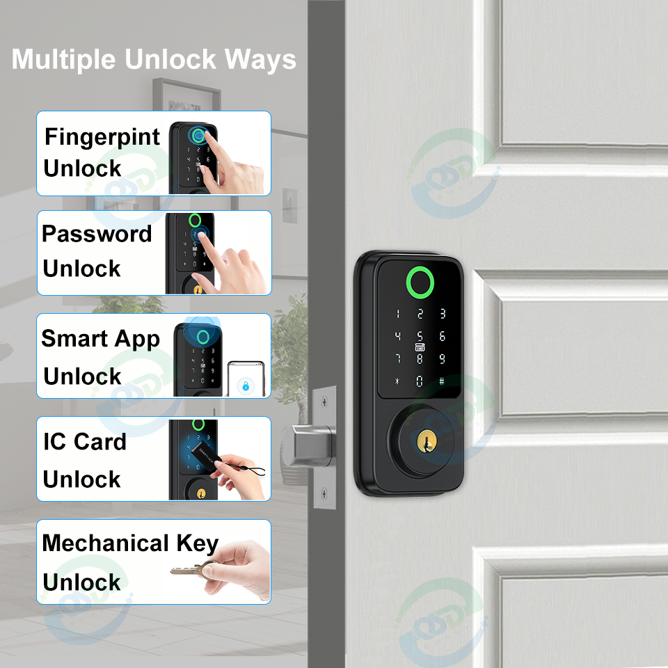 US Standard Automatic Smart Tuya Deadbolt Lock Intelligent Fingerprint RFID Digital Bolt Deadbolt Smart Lock with TTLock App