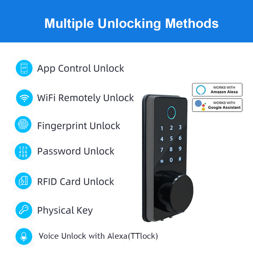 Touch Keypad Fingerprint Sense Smart Deadbolt Lock Code Combination Tuya TTlock Control RFID Card Access Door Lock