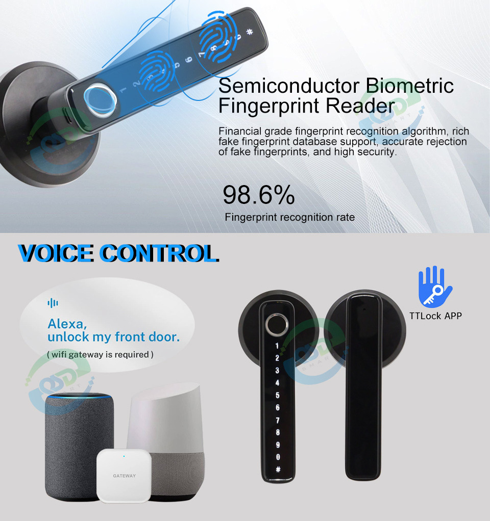 Biometric fingerprint Smart Knobs Electric Digital Keyless WiFi TTlock Tuya Smart Lock Door Handle for Bedroom Home Wood Door