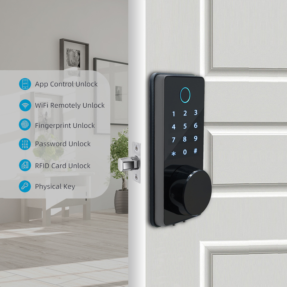 Touch Keypad Fingerprint Sense Smart Deadbolt Lock Code Combination Tuya TTlock Control RFID Card Access Door Lock