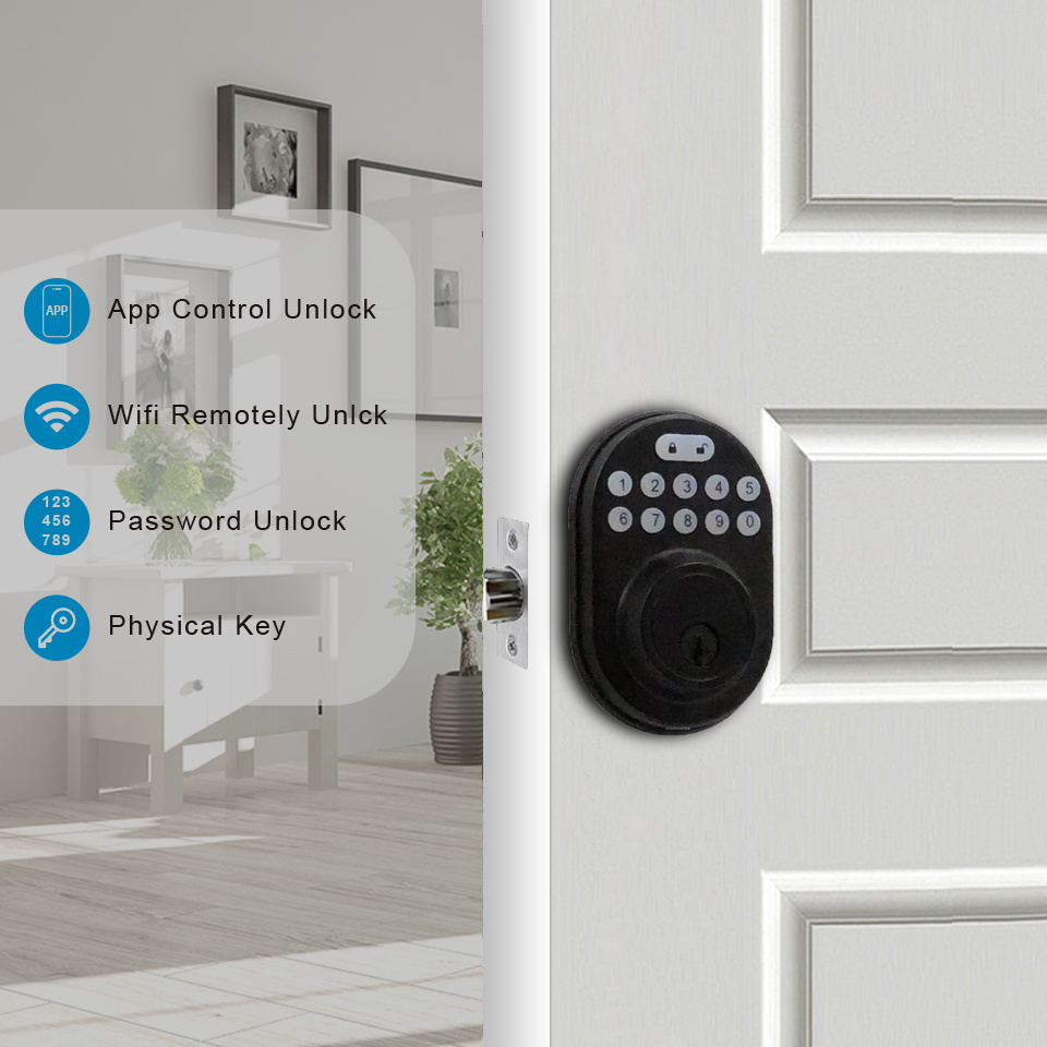 New Arrival Tuya WiFi App Smart Deadbolt Lock Electric Automatic Deadbolt Digital Keyless Entry Smart Door Lock