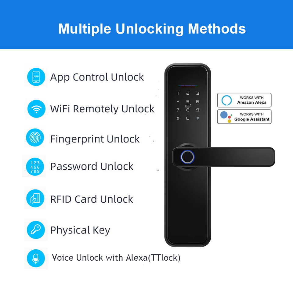 High Security Fingerprint Door Lock WIFI Tuya APP Apartment Airbnb Inteligente Cerradura Electronica Digital Keyless Smart Lock