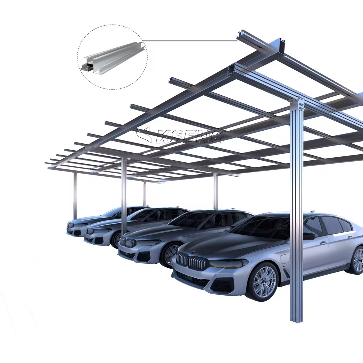 Waterproof Aluminum Carport with Modern Design for 2 Cars PV Carport Mounting Brackets