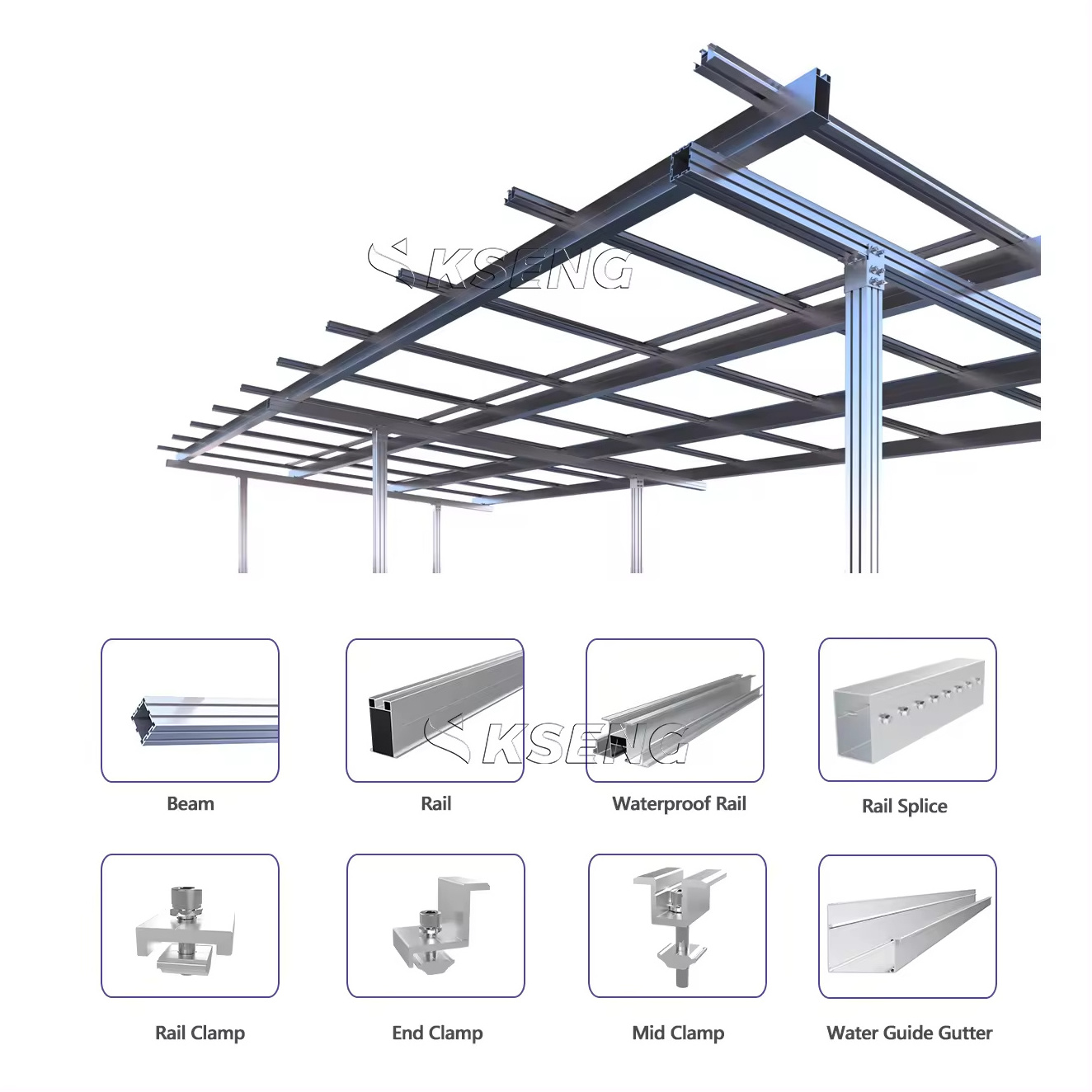 Factory custom high strength aluminum solar car park structure system waterproof carport solar mounting system carport frames