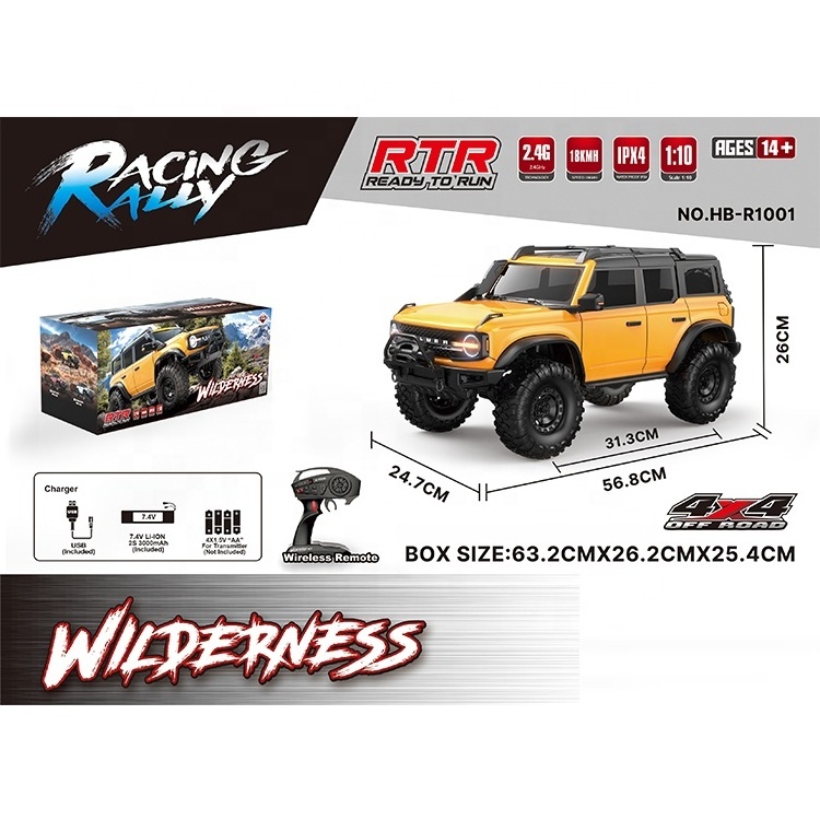 Hot Sale HB-R1001 Remote Control Truck 1/10 Full Scale Off-road Climbing Vehicle Professional Simulation Electric RC Model Truck