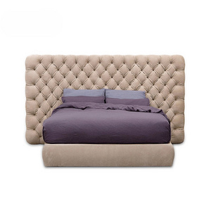 Italian design luxury solid wood foam padded marital bed king size bed with upholstered headboard