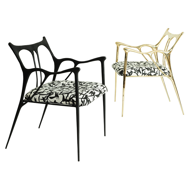 Luxury hotel furniture: gold stainless steel upholstered coffee chair, dining chair