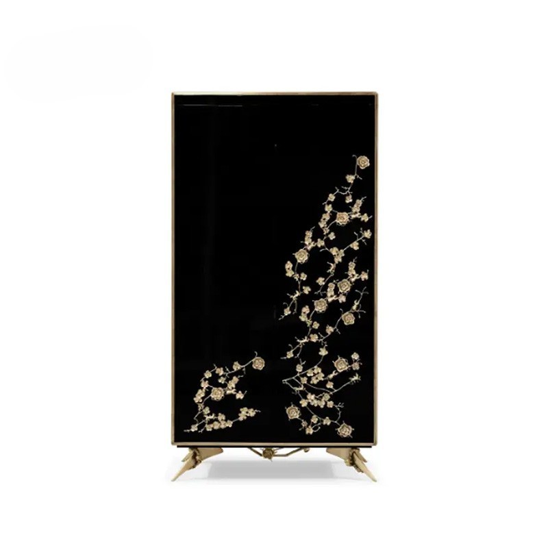 Chinese style living room cabinet furniture bronze foot plum blossom decoration antique wooden square wine cabinet