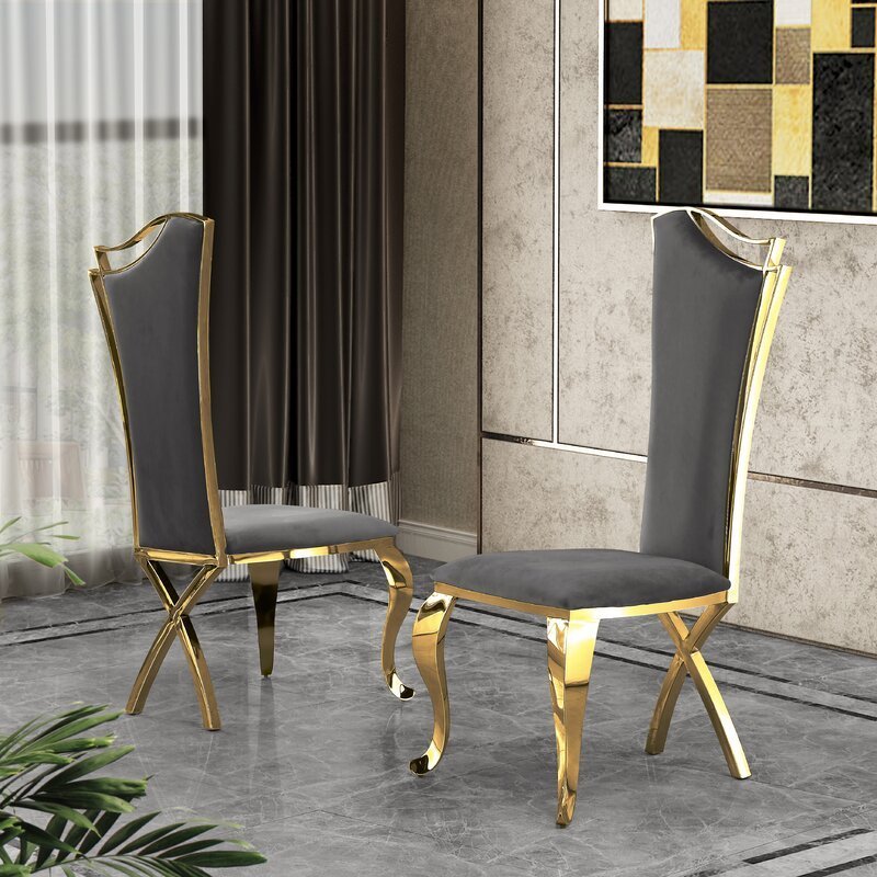 Queen Anne legs Velvet Golden Steel Dining Chair